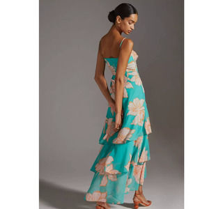 Anthropologie Hutch Teal Floral Maxi Dress
